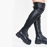 Arden Furtado Fashion Women's Shoes Winter Elegant Ladies Boots Cross Lacing Concise Mature pure color Over The Knee High Boots