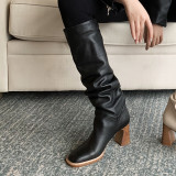 Arden Furtado Fashion Women's Shoes Winter Elegant Ladies Boots Genuine Leather square toe pleated knee high Boots 