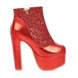 Arden Furtado Fashion Women's Shoes Winter Pointed Toe Chunky Heels Red silver Classics Wire side Short Boots Zipper Waterproof