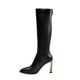 Arden Furtado Fashion Women's Shoes Winter Pointed Toe Stilettos Heels Zipper Classics Mature Classics Concise Knee High Boots