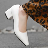 Arden Furtado Summer Fashion Trend Women's Shoes  Square Head Chunky Heels pure color  white apricot Sexy Elegant Slip-on Pumps