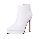 Arden Furtado Fashion Women's Shoes Winter  Pointed Toe Stilettos Heels Zipper pure color Women's Boots Short Boots Leather