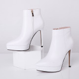 Arden Furtado Fashion Women's Shoes Winter  Pointed Toe Stilettos Heels Zipper pure color Women's Boots Short Boots Leather