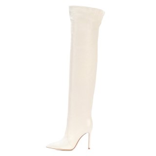 Arden Furtado Fashion Women's Shoes Winter  Pointed Toe Stilettos Heels Sexy Elegant Ladies Boots  pure color white big size 45