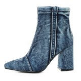 Arden Furtado Fashion Women's Shoes Winter  Pointed Toe Chunky Heels Concise Classics Mature denim  Short Boots  Big size 40