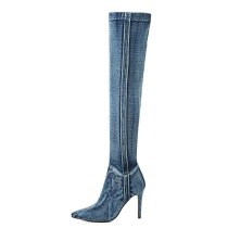 Arden Furtado  Fashion Trend Women's Shoes Winter Pointed Toe Concise Classics Mature denim Over The Knee High Boots Stilettos Heels