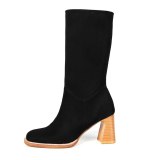 Arden Furtado Fashion Women's Shoes Winter  Pointed Toe Chunky Heels  apricot Sexy Elegant Ladies Boots pure color Half Boots