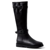 Arden Furtado Fashion Women's Shoes Winter  pure color Buckle Round Toe Knee High Boots  Leather Matte Classics
