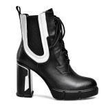 Arden Furtado Fashion Women's Shoes Winter  Sexy Elegant Ladies Boots Mature Waterproof Short Boots Leather Cross Lacing