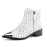 Arden Furtado Fashion Women's Shoes Winter  Pointed Toe  Leather Sexy Elegant White Ladies Boots pure color Zipper Short Boots