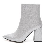 Arden Furtado Fashion Women's Shoes Winter Pointed Toe Chunky Heels Zipper  Sexy Elegant Ladies Boots  pure color Short Boots