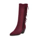 Arden Furtado Fashion Women's Shoes Winter Pointed Toe Chunky Heels Fringed Classics pure color Slip-on Knee High Boots  Matte
