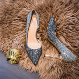 Arden Furtado Summer Fashion Women's Shoes Mature Pointed Toe Classics concise shoes Silver Stilettos Heels Zipper Slip-on Shallow