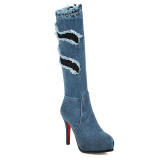 Arden Furtado Fashion Spring Women's Shoes Pointed Toe Stilettos Heels Knee High Boots Waterproof Zipper pure color zipper