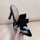 Arden Furtado Summer Fashion Trend Women's Shoes Pointed Toe Mature  Embroidery Classics Strange Style Heels Slippers Mules