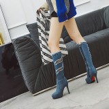Arden Furtado Fashion Spring Women's Shoes Pointed Toe Stilettos Heels Knee High Boots Waterproof Zipper pure color zipper