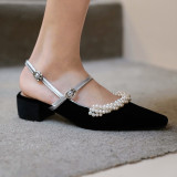 Arden Furtado Summer Fashion Trend Women's Shoes Pointed Toe Party Shoes Narrow Band Concise Pearl Sexy Elegant Buckle Elegant