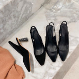 Arden Furtado Summer Fashion Trend Women's Shoes Pointed Toe Chunky Heels Slip-on sexy pure color Elegant Ladies Sandals