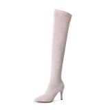 Arden Furtado Fashion Women's Shoes Winter gray Pointed Toe Classics Stilettos Heels Zipper pure color Over The Knee High Boots