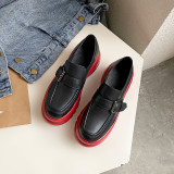 Arden Furtado Spring And autumn Fashion Women's Shoes black red Buckle Round Toe  Leather Shallow Concise Classics Leisure