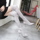 Arden Furtado Fashion Women's Shoes Winter gray Pointed Toe Classics Stilettos Heels Zipper pure color Over The Knee High Boots