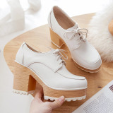 Arden Furtado Spring And autumn Fashion Women's Shoes pure color pink beige Sexy Elegant pure color Cross Lacing Chunky Heels
