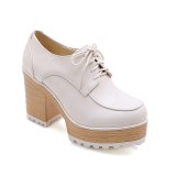 Arden Furtado Spring And autumn Fashion Women's Shoes pure color pink beige Sexy Elegant pure color Cross Lacing Chunky Heels