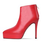 Arden Furtado Fashion Women's Shoes Winter red Pointed Toe Stilettos Heels Zipper pure color Waterproof Short Boots Leather