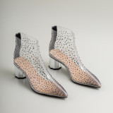 Arden Furtado Summer Fashion Trend Women's Shoes Pointed Toe Classics Zipper Chunky Heels Zipper Sexy Elegant PVC Cool boots