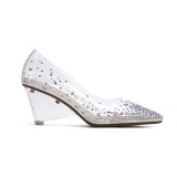 Arden Furtado Summer Fashion Women's ShoesPointed Toe Crystal Rhinestone new PVC Transparent Elegant Slip-on Strange Style Heels