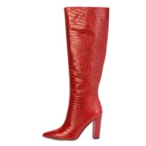 Arden Furtado Fashion Women's Shoes Winter Pointed Toe Chunky Heels Zipper Elegant Ladies Boots pure color red Knee High Boots