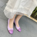 Arden Furtado Summer Fashion Trend Women's Shoes Metal Chain purple Mature Slip-on Classics Round Toe Pumps Big size 41