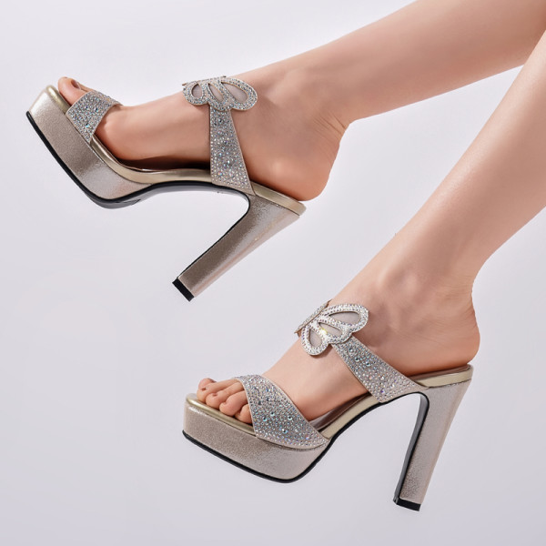 Arden Furtado Summer Fashion Trend Women's Shoes gold silver Elegant pure color Waterproof Slippers Classics Crystal Rhinestone