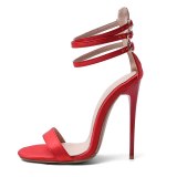 Arden Furtado Summer Fashion Women's Shoes Stilettos Heels Buckle pure color red Sexy Elegant Narrow Band Sandals Big size 47