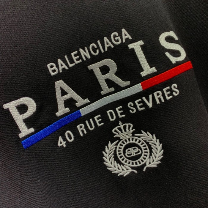 BALENCIAGA19FW 40 RUE PARIS LOGO EMBROIDERED OVERSIZE T-SHIRT