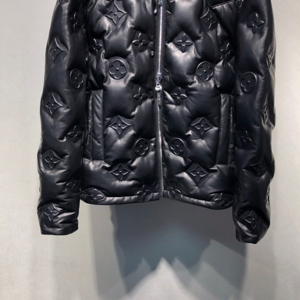 monogram flower leather down jacket
