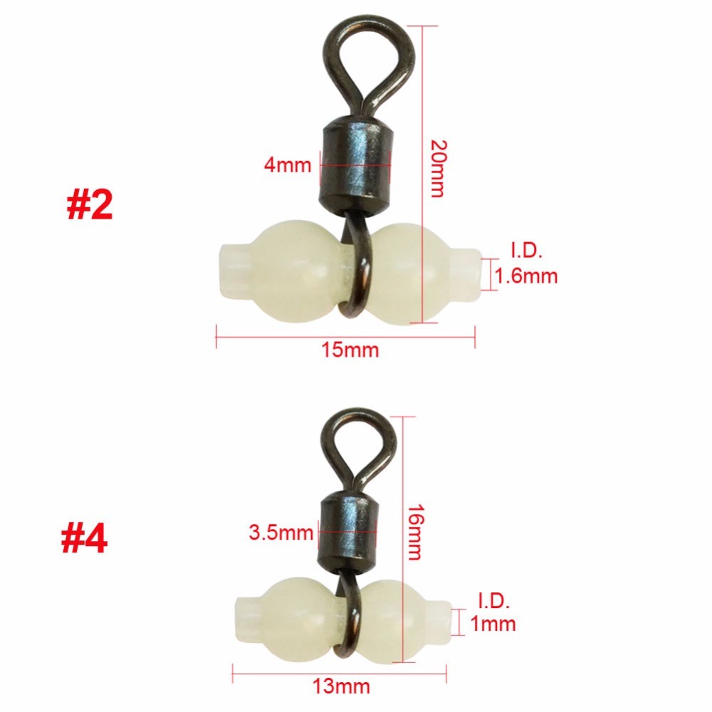 3 way Luminous Fishing cross line fluorescent beads with swivel for