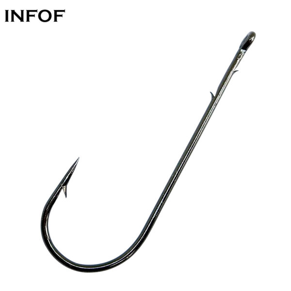 100 pieces/bag Baithholder Hook Fishing Hook Straight Shank Round Bend Hook #2/0 Carp Worm Hook Saltwater Big Fishhook
