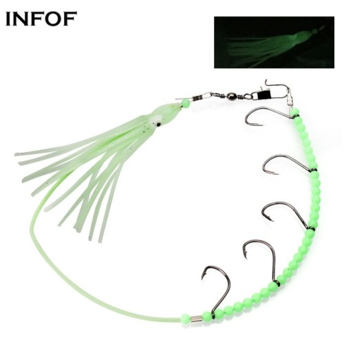 Fishing Daisy Chain Luminous Octopus Squid Rigged Hooks Glowing Soft Baits  for Ribbon fish Trolling Lure Chain Rig