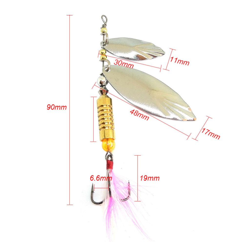 Spinnerbait Metal Saltwater Bass Fishing Lure with Treble Hooks