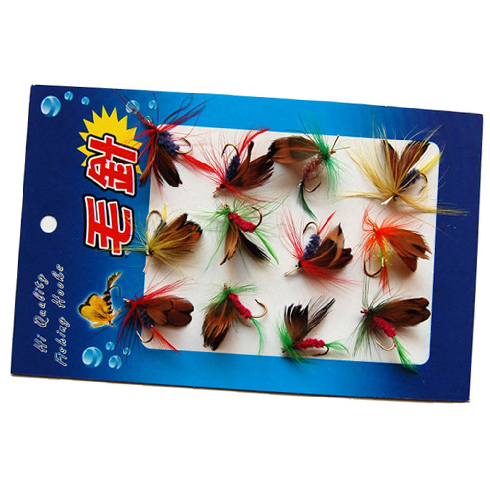 12 piece/set Fly Fishing Lure Simulation Flies Baits Set Dry /Wet Flies