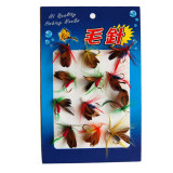 12 piece/set Fly Fishing Lure Simulation Flies Baits Set Dry /Wet Flies Fishing Tackle Feather Lures Carp Fishing Bait