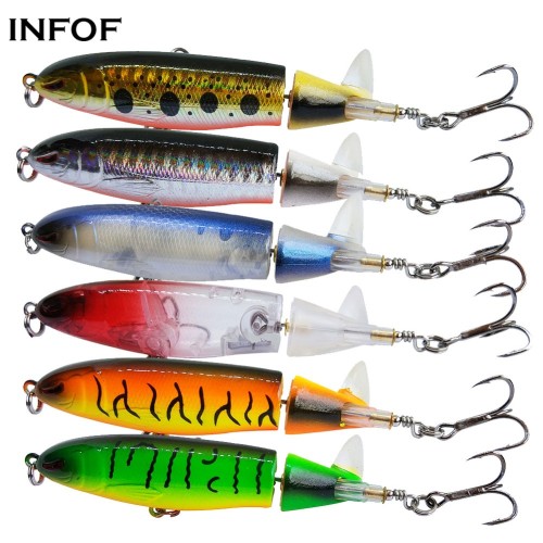 BINC Fishing Lures for Bass Trout Topwater Floating Whopper Plopper Spinner  baits in Freshwater 5pc Hard Baits Fishing kit with Tackle Box, Gift for