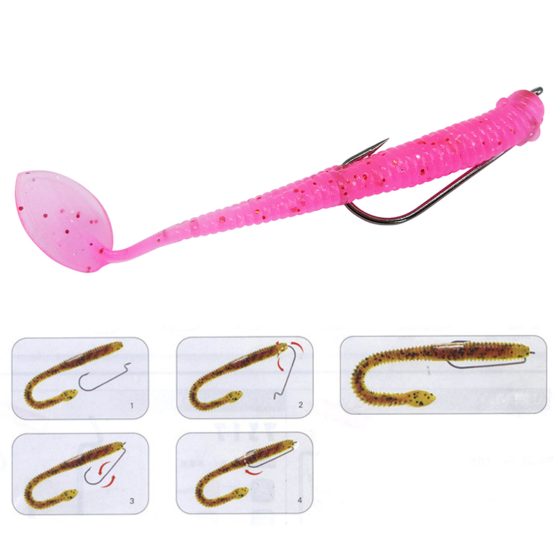 bellylady 5pcs Fishing Soft Worm Lure Bait Hook With Barb High Carbon Steel  Crank Fishhook With Spring Fishing Tackle