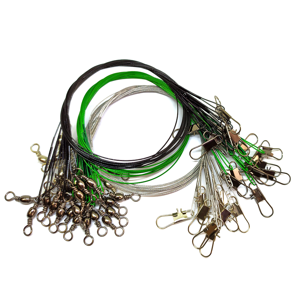Generic Leader Fishing Line Antirust Stainless Steel Wire With Rolling  Swivels Splay Ring Connect Gear Pesca Tackle Anti Bite Thread Green 25cm  20PCS