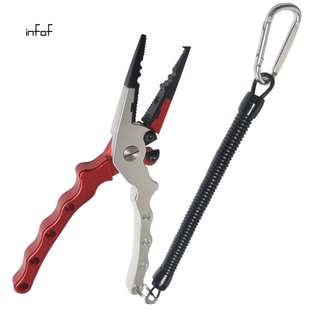 Fishing Pliers Tools With Sheath, Aluminum Alloy Saltwater Fishing Gear  With Coiled Multi-function Fishing Pliers Hook Remover & Braid Line Cutt