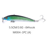  New Minnow Crank Bait fishing Lures with 8# hooks  Hard plastic bait Stick bait fishing lure,3.6g/0.126oz ,5.5cm/2.16