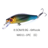 Minnow Lures Hard plastic Bait Fishing lures fishing tackle with 6# hook ,8.9g/0.314oz,8.5cm/3.35in