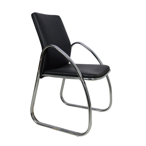 No wheels black leather office meeting chair