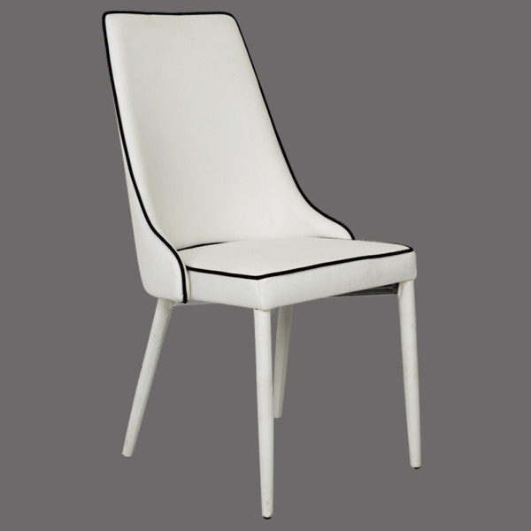 Modern high back white dining chair with metal legs